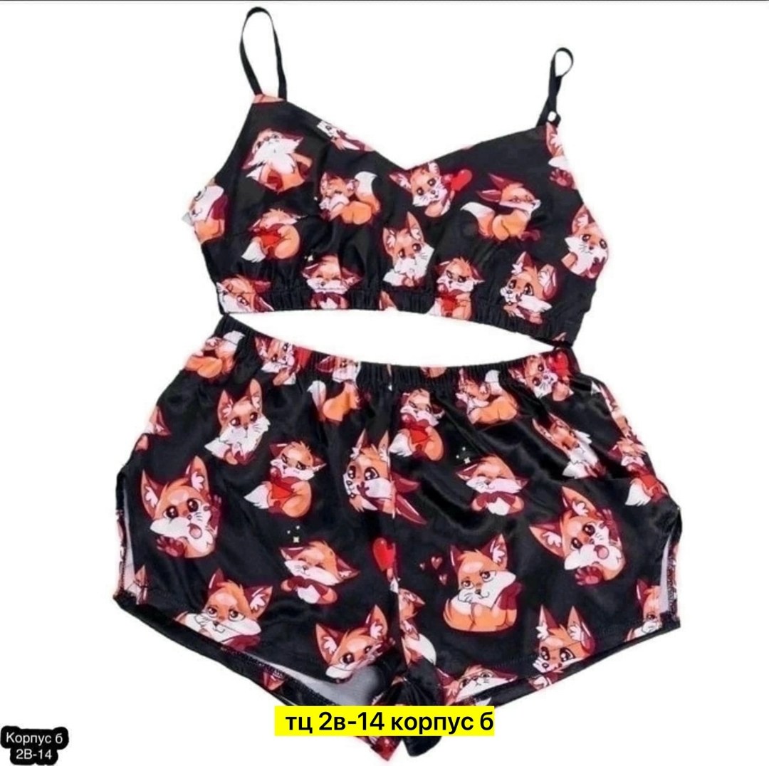 шелковая пижама с лисичками,пижама с лисичками женская,лис паппи пижама,пижама шелк,комплект пижама