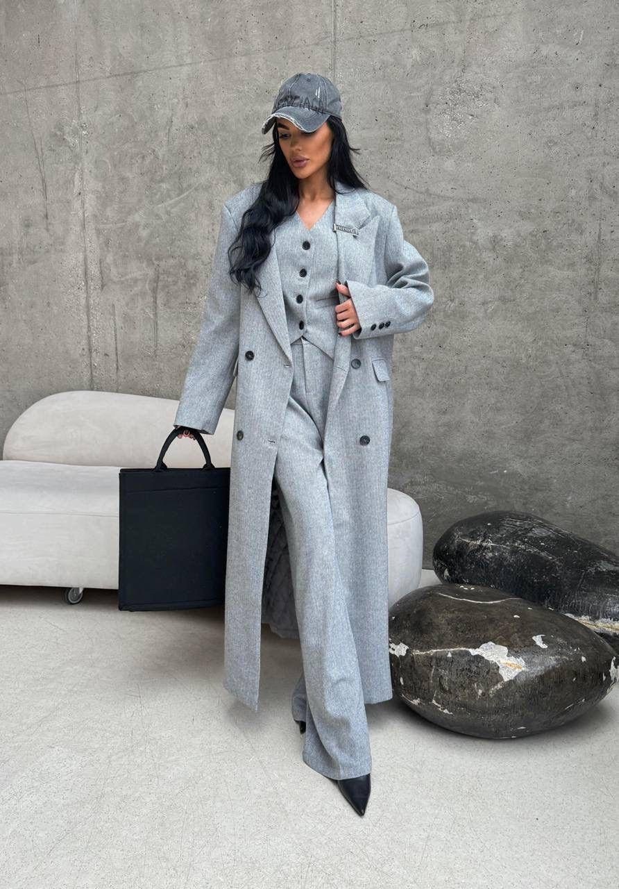 костюмы брючные,женские костюмы брючные,костюм брючный серый,стильное пальто,костюм тройка женский