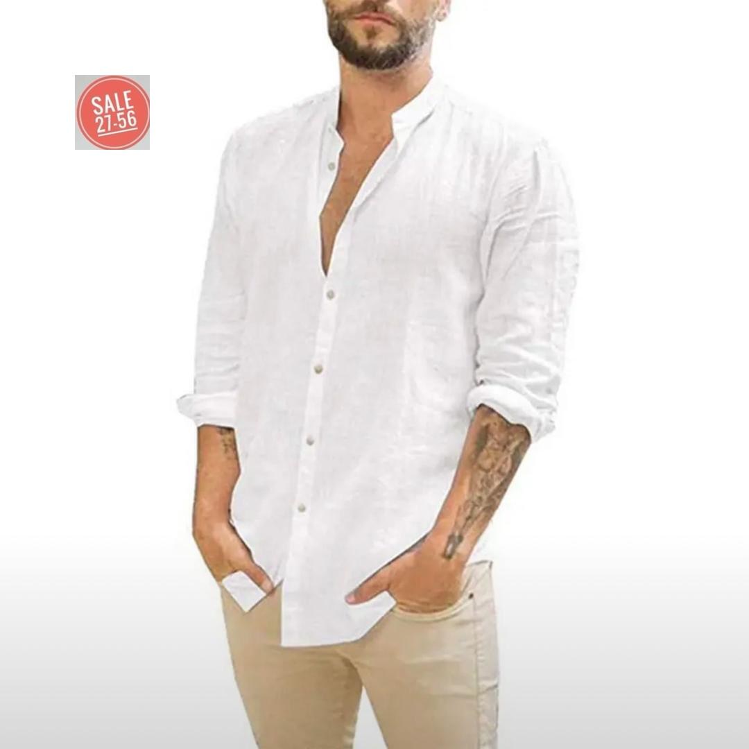 льняная рубашка мужская,мужская повседневная хлопковая льняная рубашка,льняная рубашка с длинным рукавом,льняная рубашка,белая льняная рубашка мужская