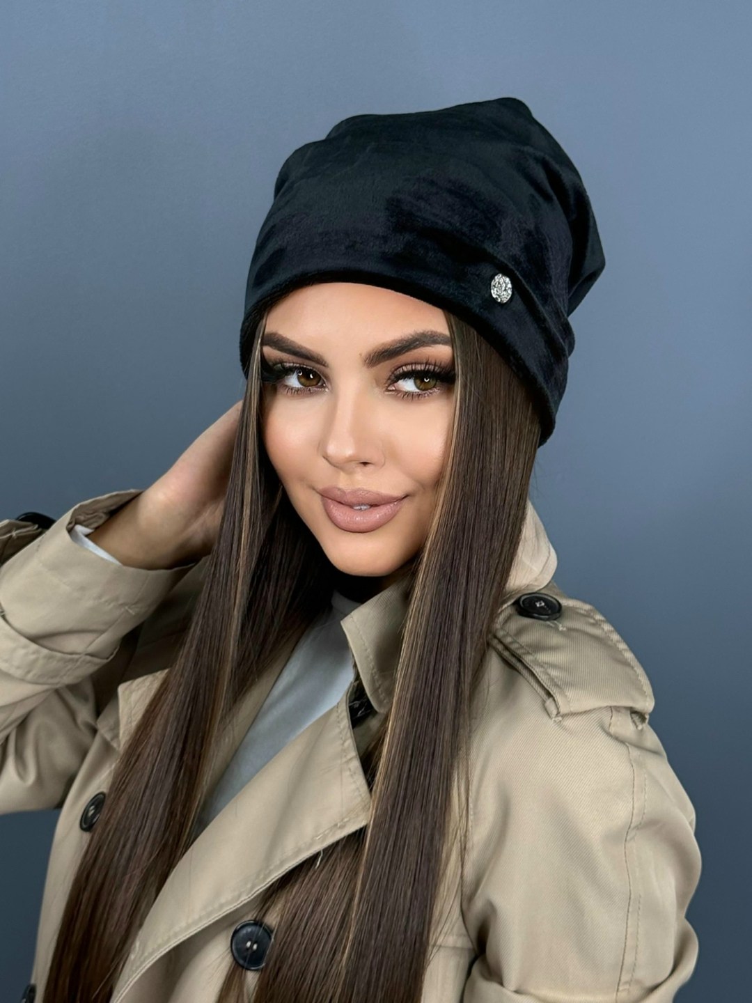 велюровая шапка,шапка велюровая женская,головные уборы из велюра,шапки комплект женская,шапка прада женская