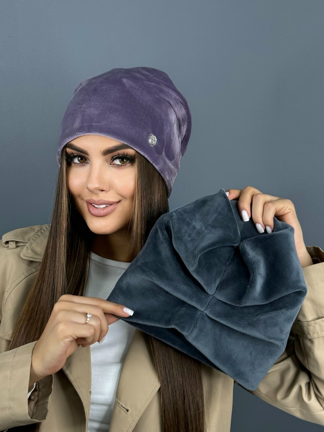 велюровая шапка,шапка велюровая женская,головные уборы из велюра,шапки комплект женская,шапка прада женская