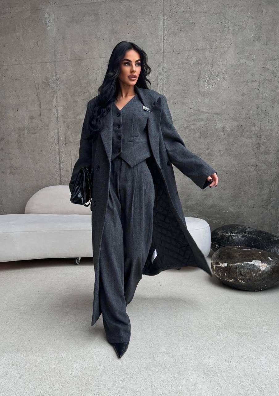 костюм женский брючный,костюмы брючный,серый брючный костюм,элегантный брючный костюм,пальто модное