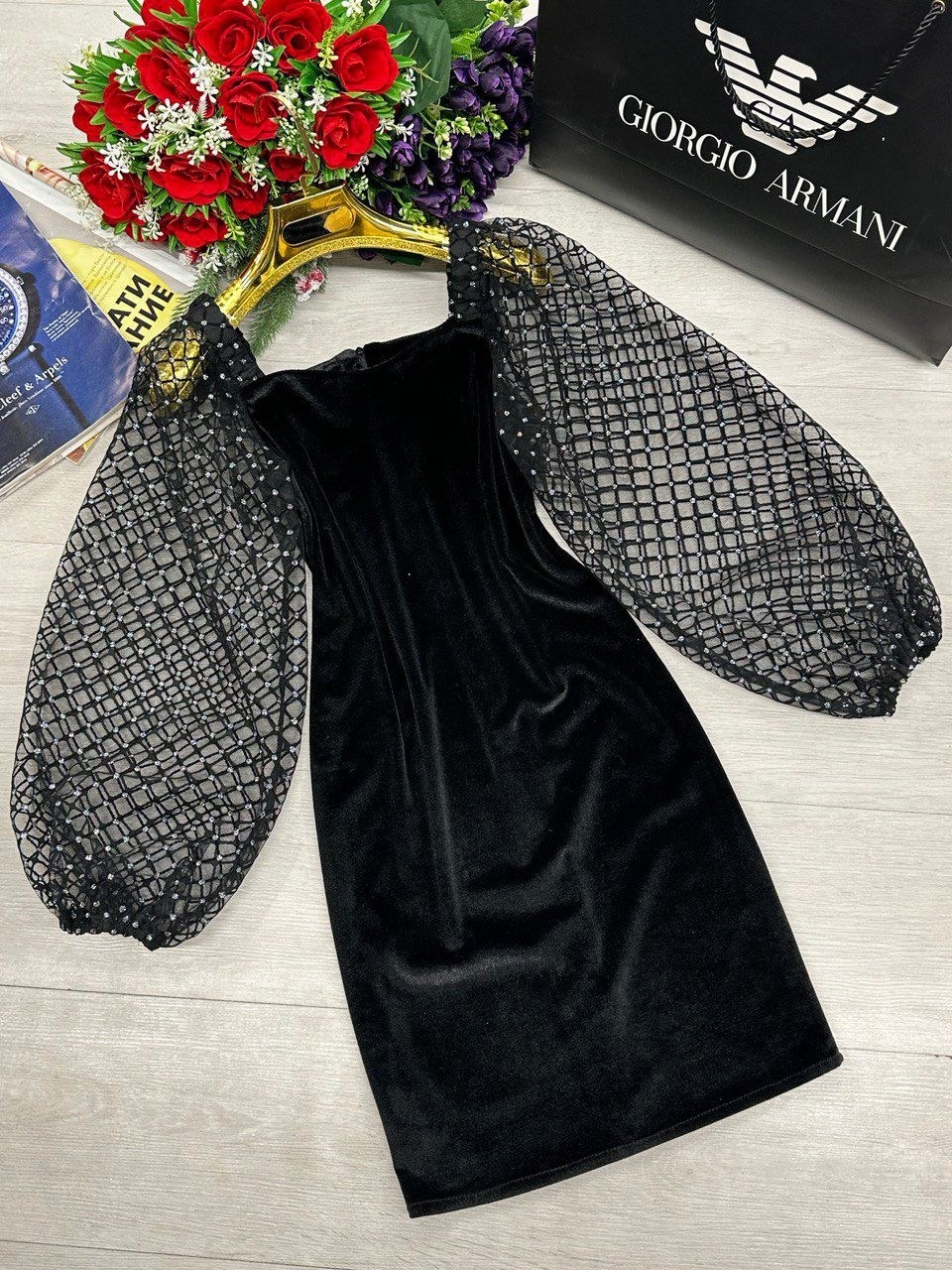 платье велюр,нарядное платье,платье с прозрачными рукавами фонариками,платье вечернее,платье