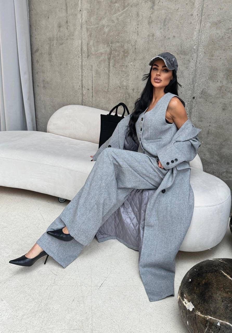 костюмы брючные,женские костюмы брючные,костюм брючный серый,стильное пальто,костюм тройка женский