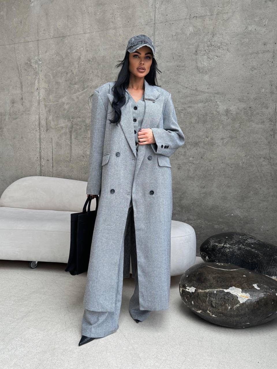 костюмы брючные,женские костюмы брючные,костюм брючный серый,стильное пальто,костюм тройка женский