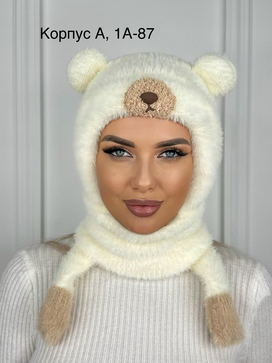 плюшевая шапка,шапки комплект женская,шапка капор,шапка с медвежьими ушками,шапка с ушками