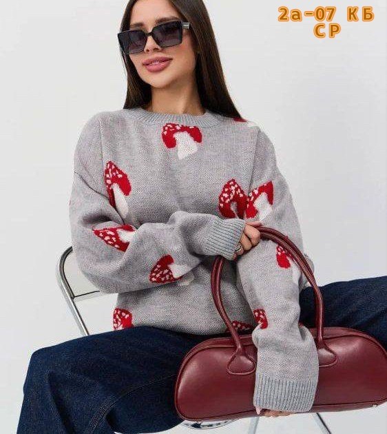 свитер,свитер в стиле оверсайз,свитер с мухоморами,свитер с принтом,модные свитера