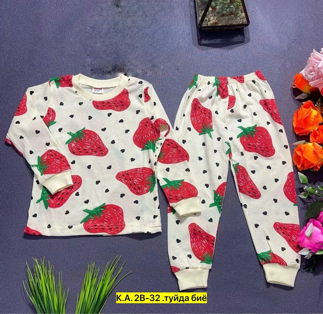 пижама детская,пижама для девочек,комплект пижама,пижама с клубникой детский,пижама для детей