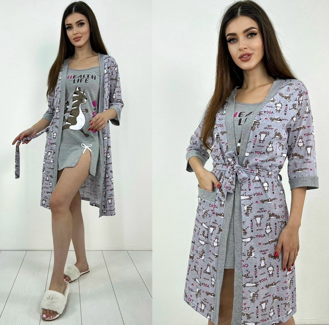 комплект сорочка халат,пижама и халат,женские халаты,женская домашняя одежда,комплект ночная сорочка и халат