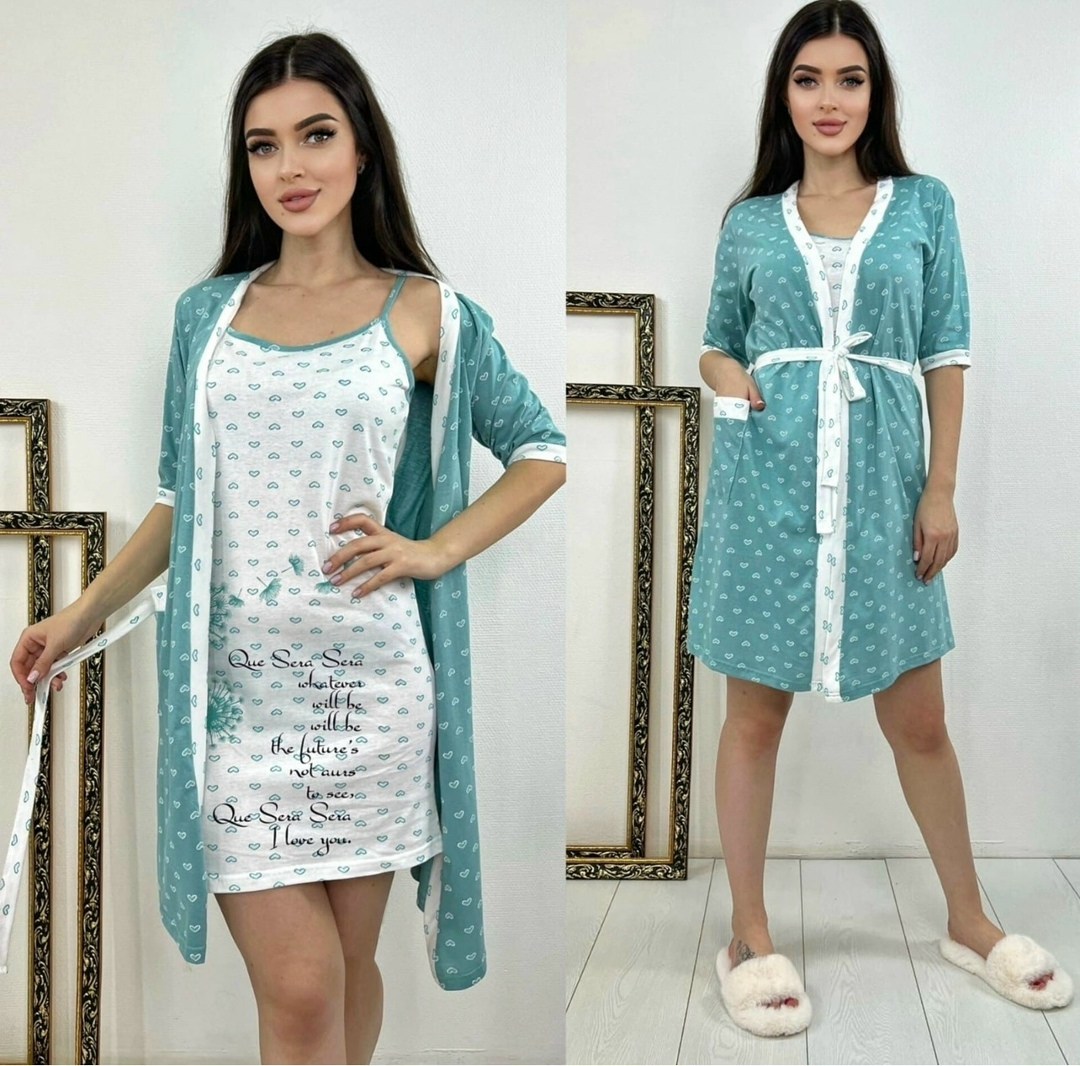 комплект сорочка халат,пижама и халат,женские халаты,женская домашняя одежда,комплект ночная сорочка и халат