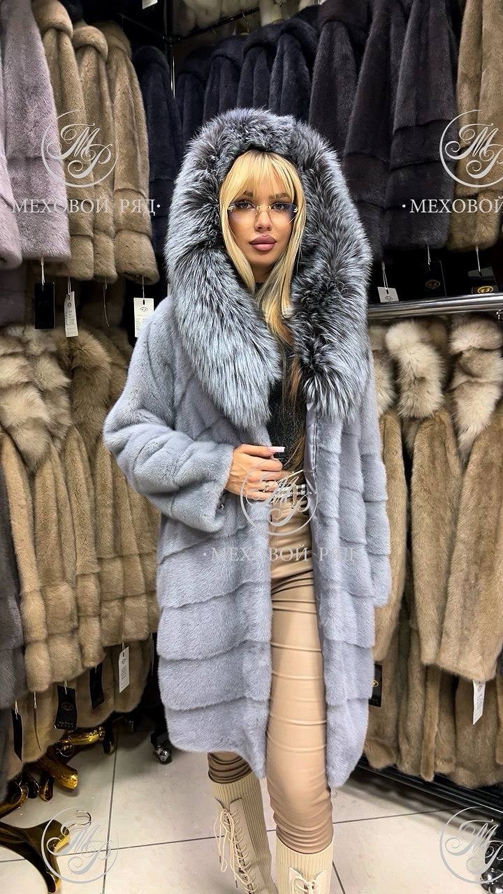 шуба голубая норка,норковая шуба с капюшоном,шуба норковая,шуба с капюшоном,шубка