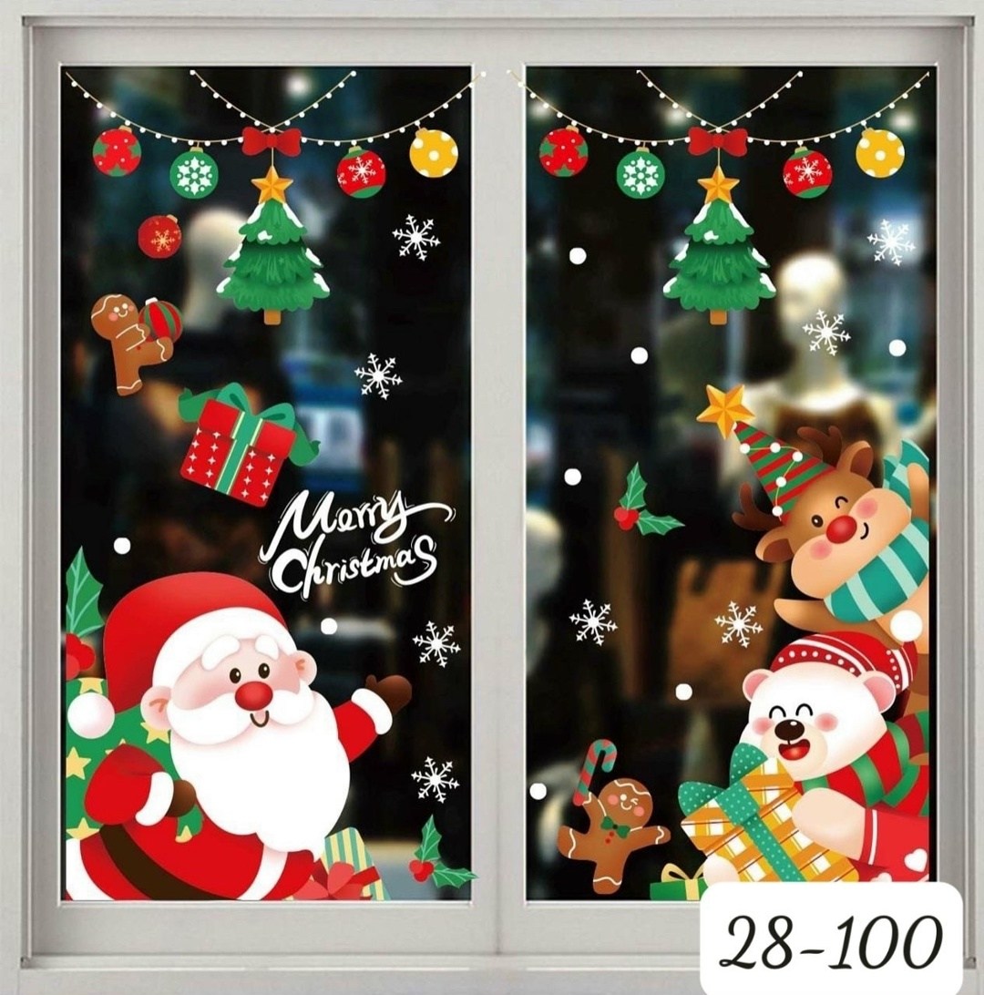 новогодняя наклейка на окна,наклейки новогодние на окна двухсторонние,наклейка на окна новогодние многоразовые,рождественские наклейки,наклейка новогодняя интерьерная