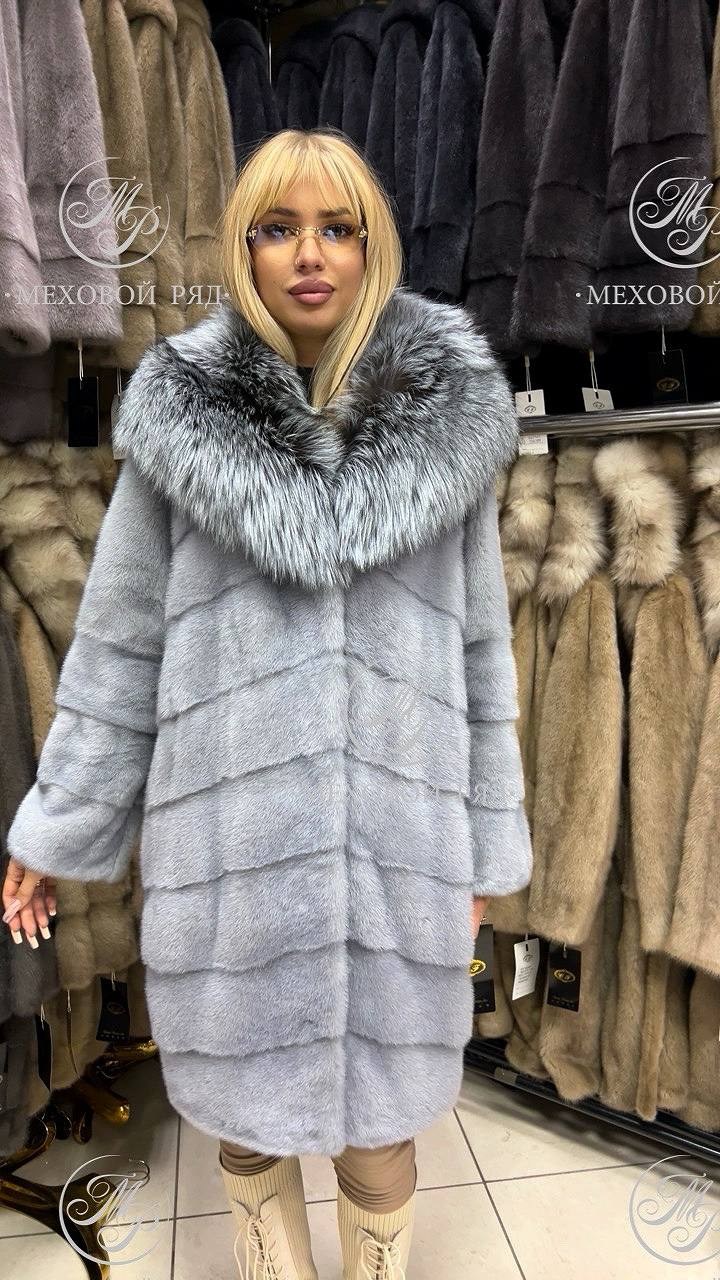шуба голубая норка,норковая шуба с капюшоном,шуба норковая,шуба с капюшоном,шубка