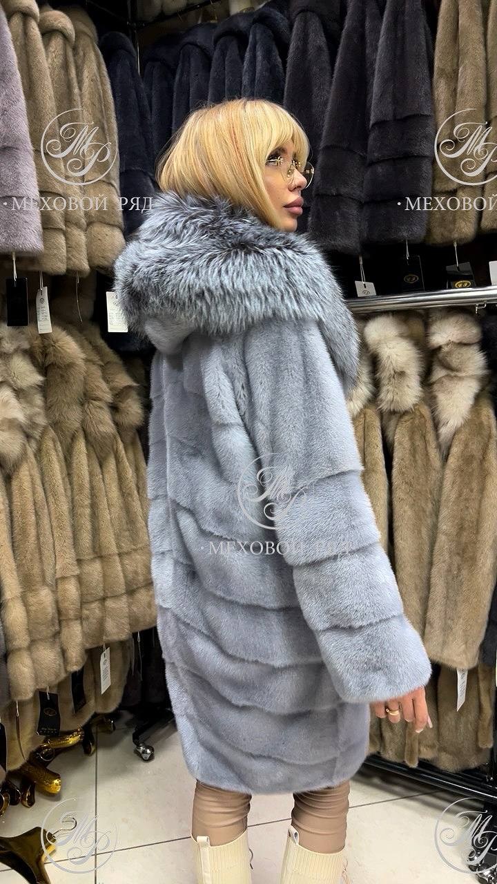 шуба голубая норка,норковая шуба с капюшоном,шуба норковая,шуба с капюшоном,шубка