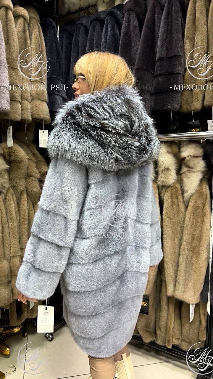 шуба голубая норка,норковая шуба с капюшоном,шуба норковая,шуба с капюшоном,шубка