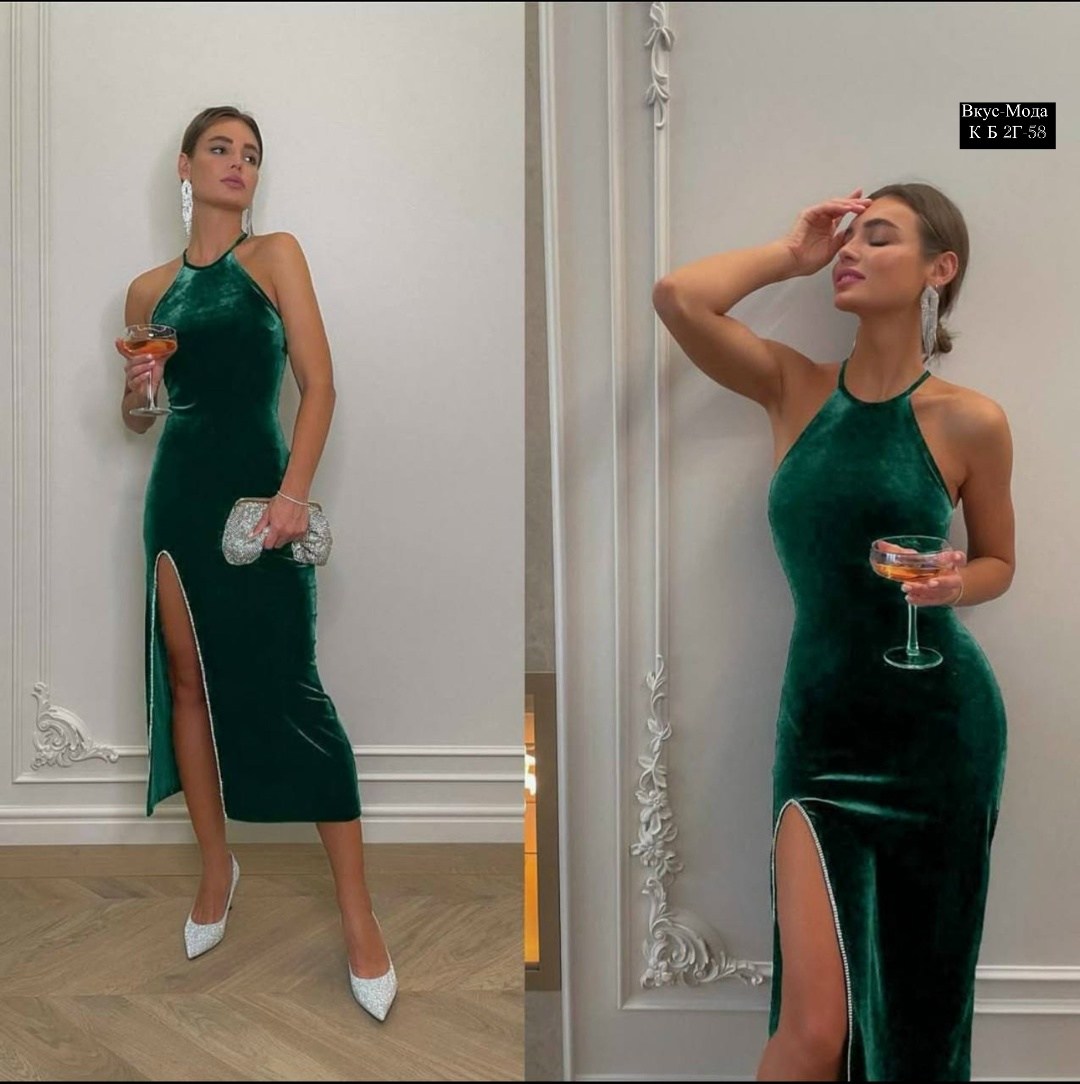 вечернее платье,бархатное платье,вечернее изумрудное платье на бретелях,бархатное платье с разрезом,длинное платье