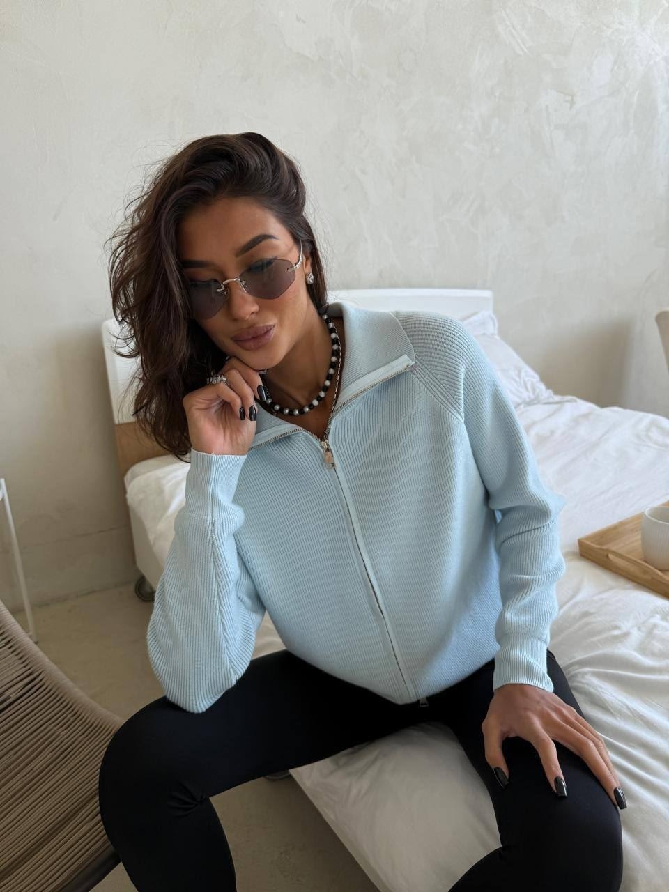 повседневный кардиган,кардиган,джемпер голубой,вязаный женский кардиган,джемпер на молнии женский