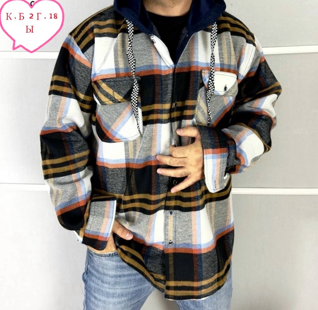 мужская мода,рубашка на меху,теплая рубашка,рубашка с капюшоном,куртка в клетку