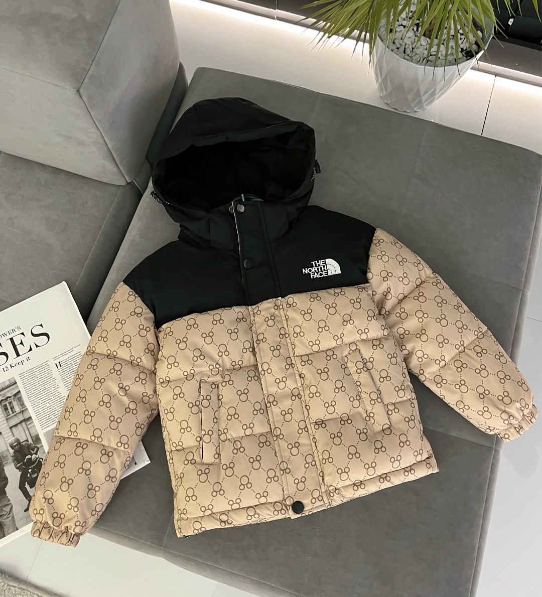 пуховик gucci x the north face,куртка с принтом gucci x the north face,теплая куртка,пуховик gucci,куртка гуччи и норт фейс
