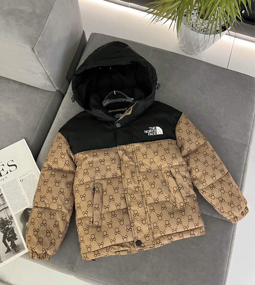 пуховик gucci x the north face,куртка с принтом gucci x the north face,теплая куртка,пуховик gucci,куртка гуччи и норт фейс