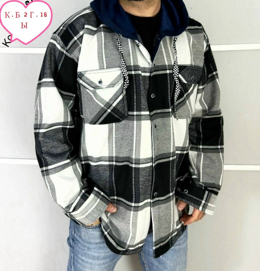 мужская мода,рубашка на меху,теплая рубашка,рубашка с капюшоном,куртка в клетку