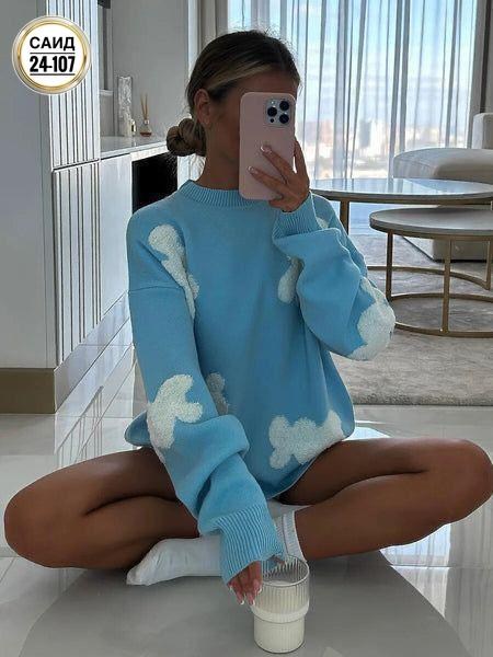 свитер туника вязаный оверсайз,filou friends свитер с облочками,свитер,женский свитер,свитер облачко