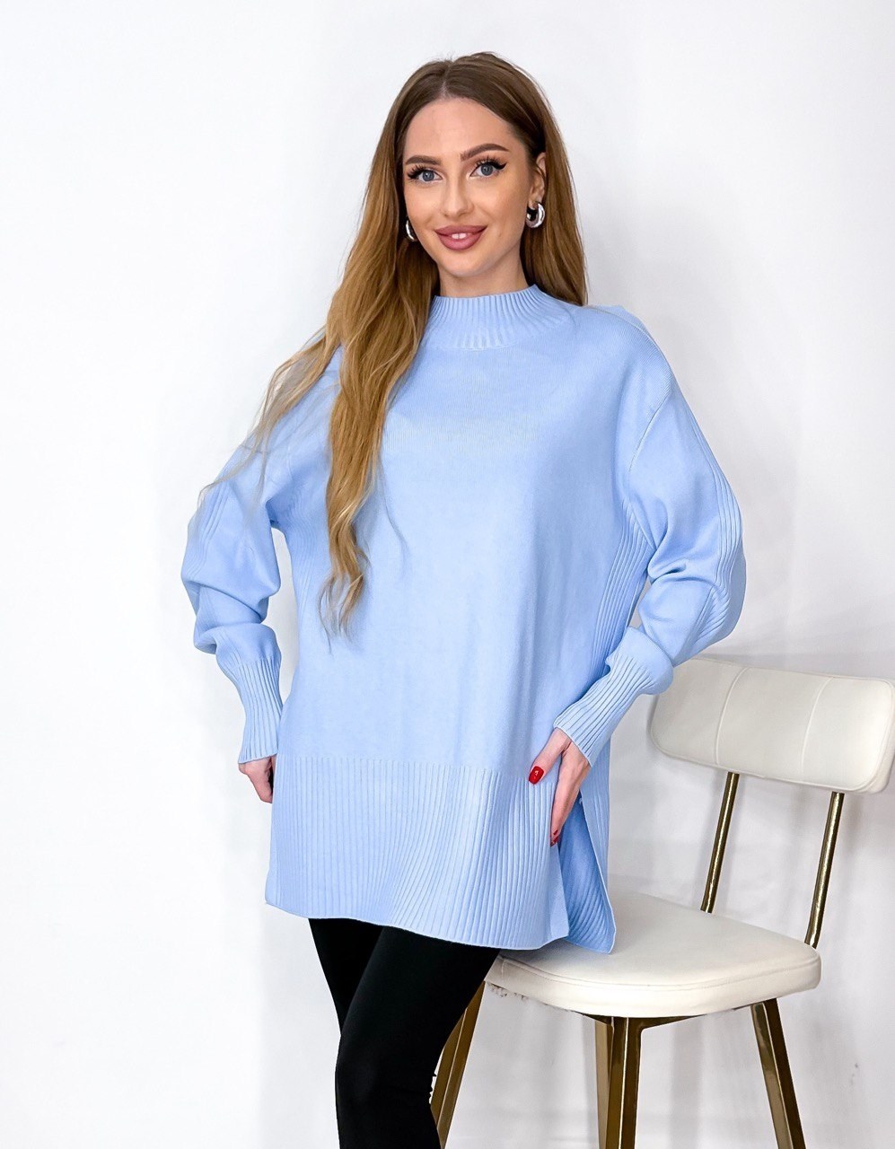 свитер удлиненная,джемпер оверсайз,кофта голубая,женский джемпер,свитера женские