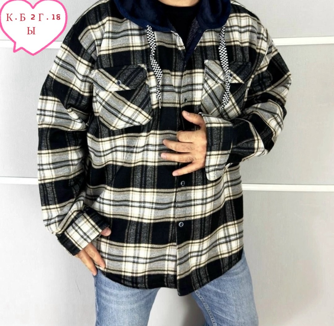 мужская мода,рубашка на меху,теплая рубашка,рубашка с капюшоном,куртка в клетку