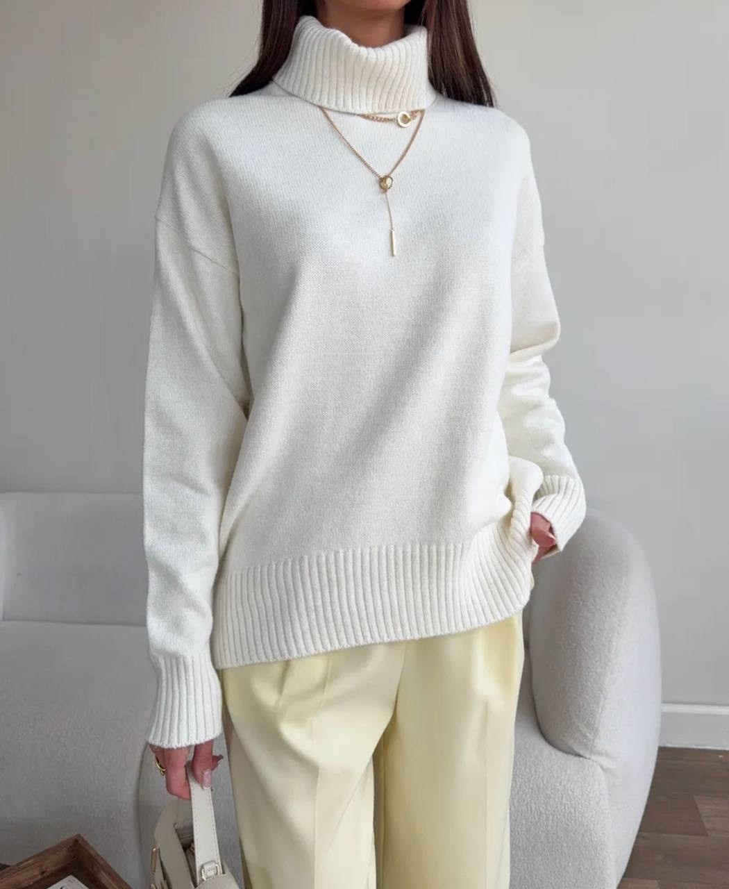 белый свитер оверсайз,свитера женские,свитер теплый,свитер,свитер оверсайз вязаный с горлом