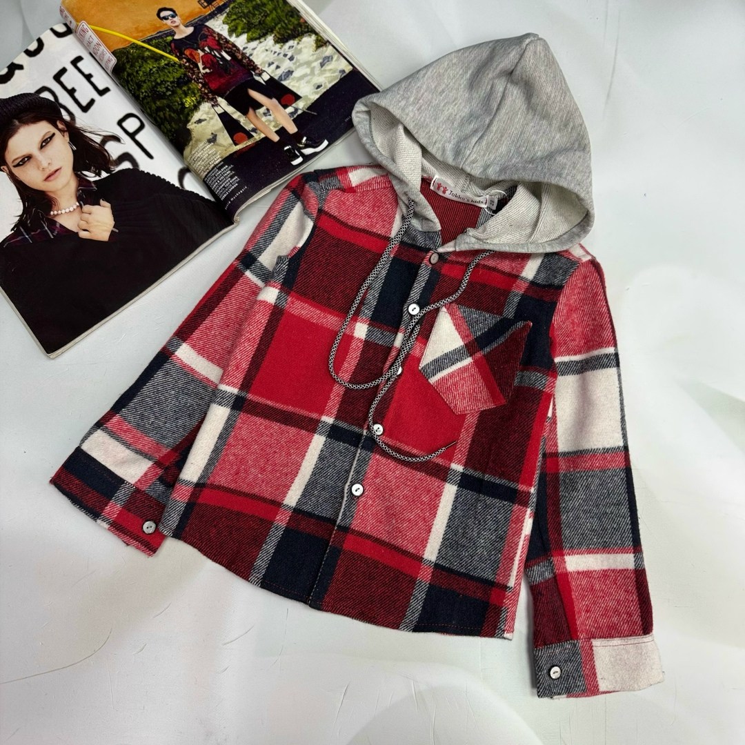 рубашка с капюшоном,рубашка в клетку с капюшоном для мальчика,детская рубашка,рубашка в клетку с капюшоном,теплая рубашка в клетку с капюшоном