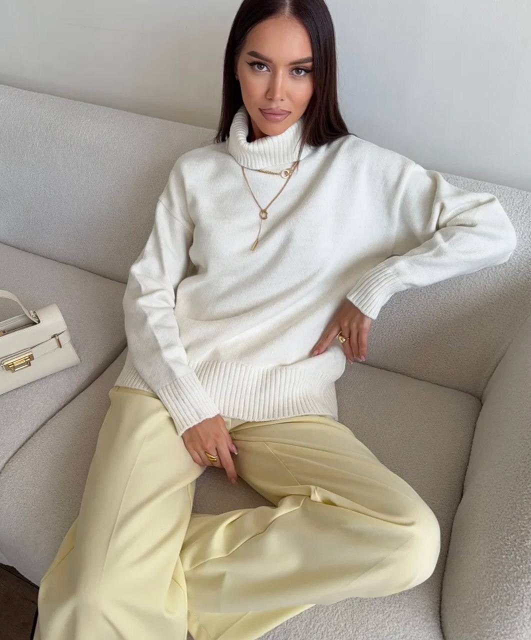 белый свитер оверсайз,свитера женские,свитер теплый,свитер,свитер оверсайз вязаный с горлом