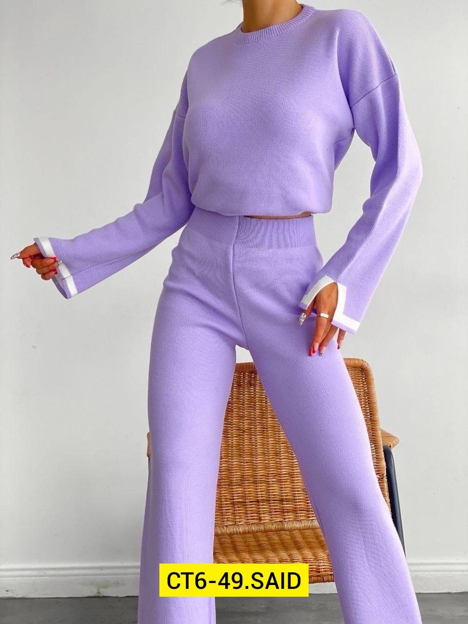 женский трикотажный костюм из двух предметов,трикотажные костюмы,лавандовый костюм,женский трикотажный костюм,штаны и кофта