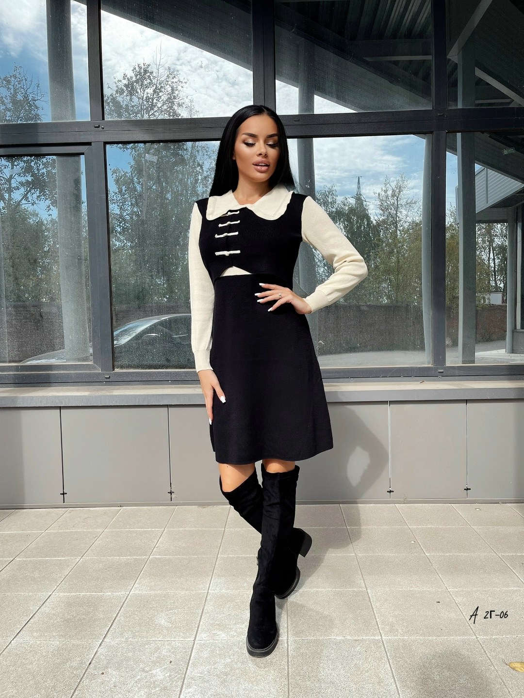 женское платье с отложным воротником,трикотажное платье,платье с отложным воротником,женские платье,платье черное