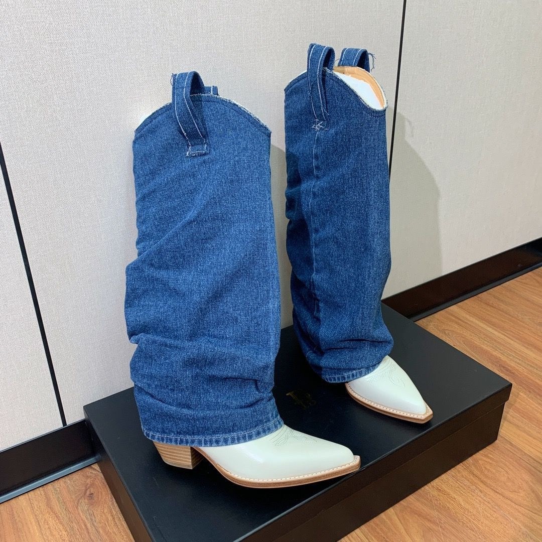 ,высокие сапоги,джинсовые сапоги,женские сапоги,женские ковбойские сапоги