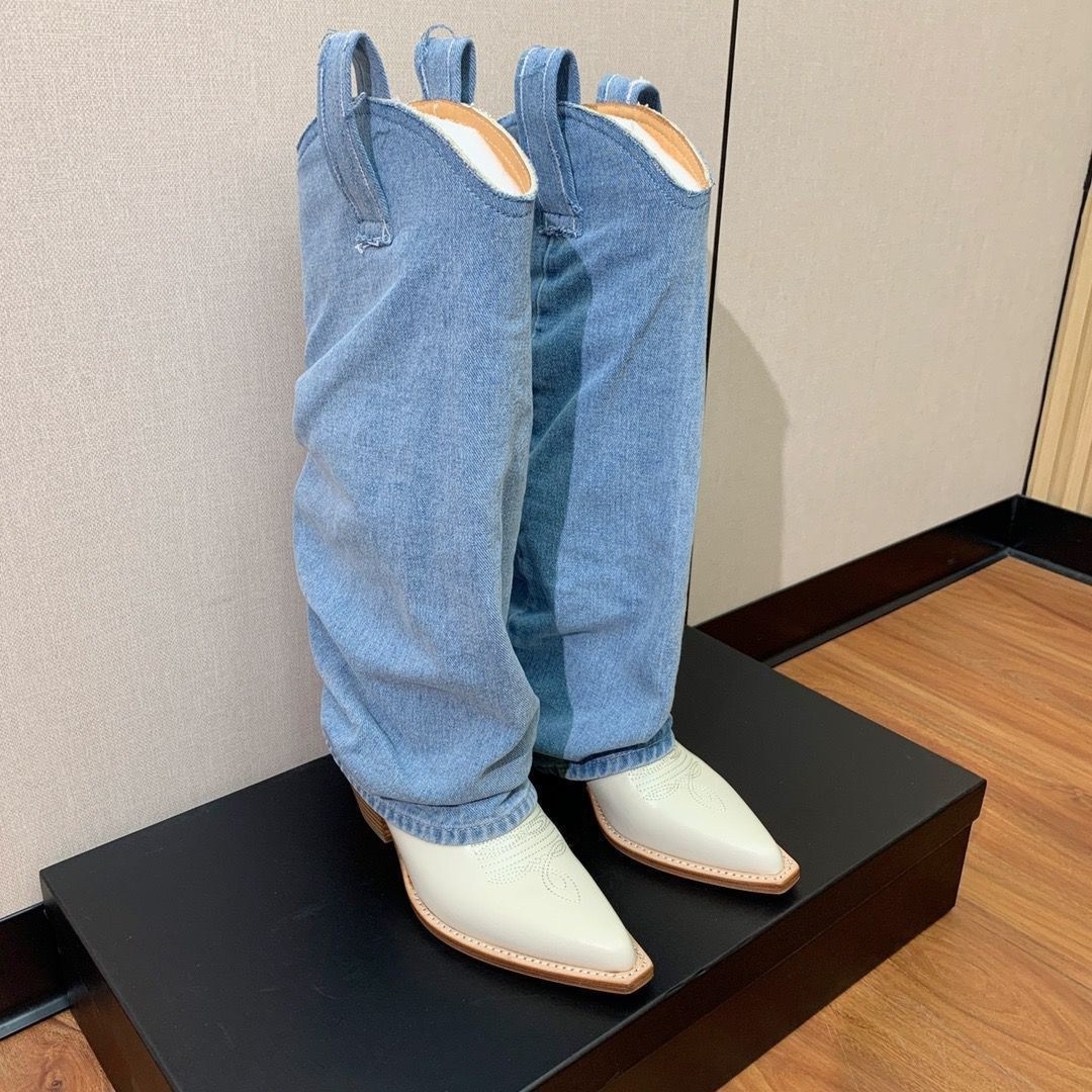 ,высокие сапоги,джинсовые сапоги,женские сапоги,женские ковбойские сапоги