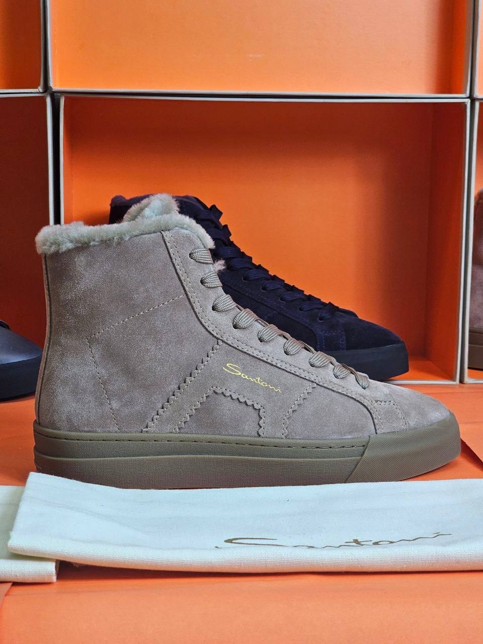 ,замшевые ботинки santoni,мужские ботинки с мехом,зимние ботинки,зимние кроссовки