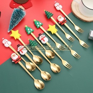 набор ложек и вилок,набор столовыx приборов из нержавеющей стали,посуда новогодняя,набор столовыx приборов,набор новогодних столовых приборов
