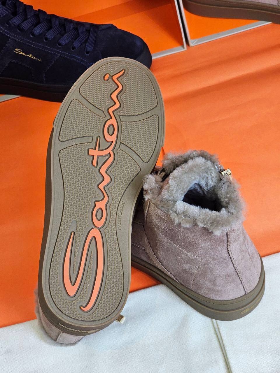 ,замшевые ботинки santoni,мужские ботинки с мехом,зимние ботинки,зимние кроссовки