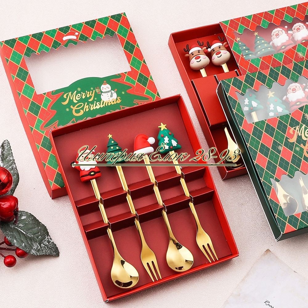 набор ложек и вилок,набор столовыx приборов из нержавеющей стали,посуда новогодняя,набор столовыx приборов,набор новогодних столовых приборов