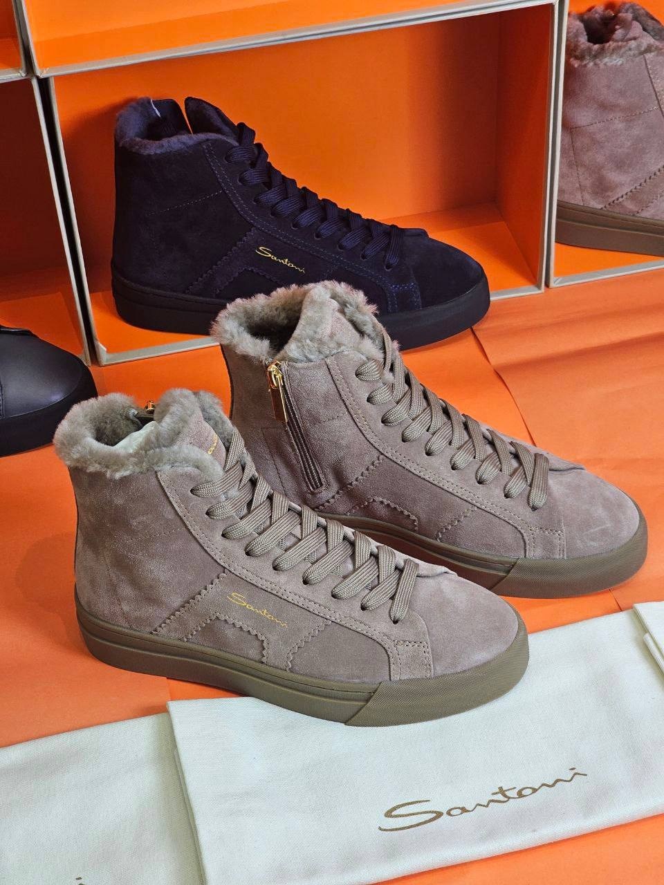 ,замшевые ботинки santoni,мужские ботинки с мехом,зимние ботинки,зимние кроссовки