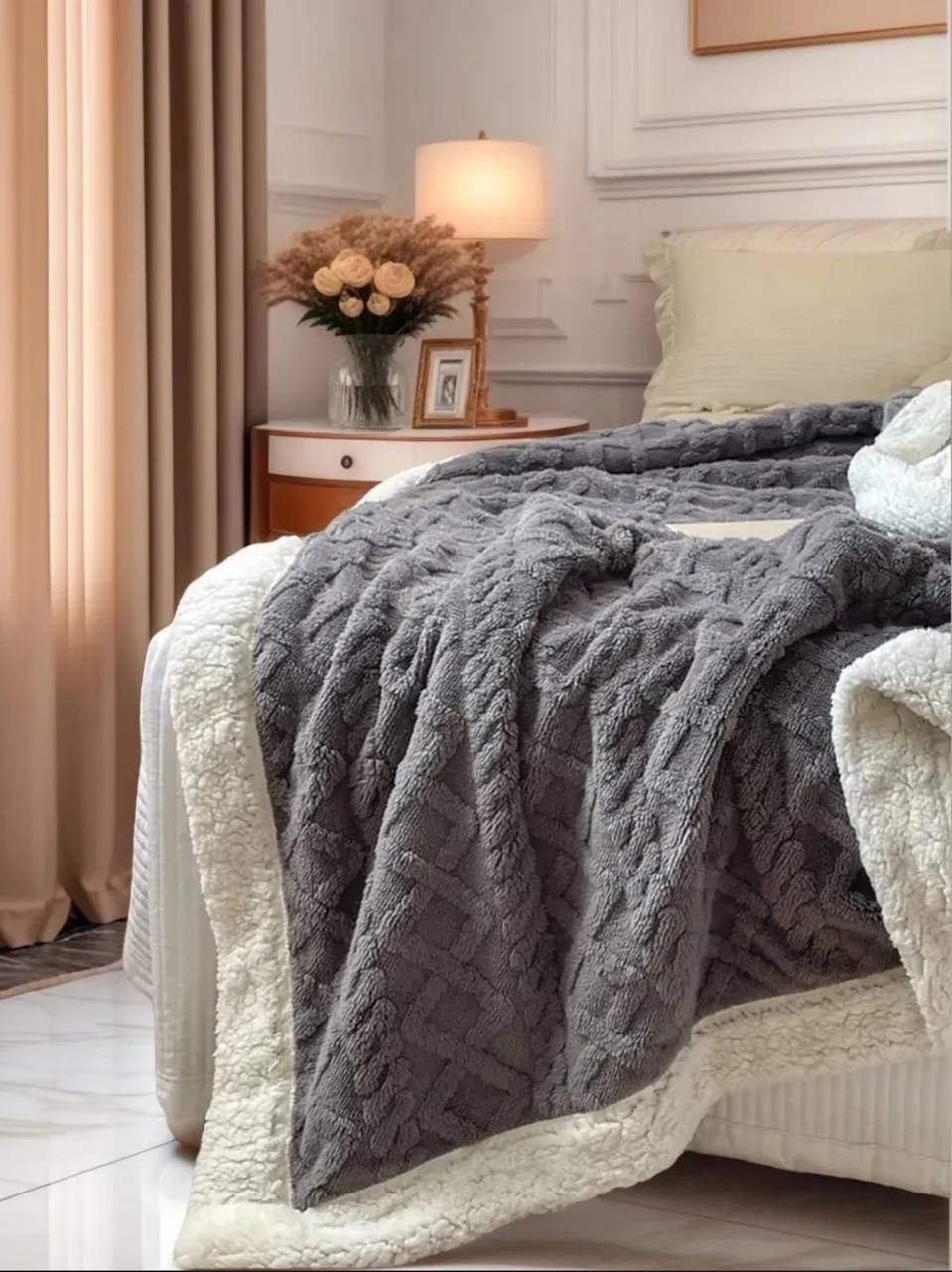 двусторонний плед,плед серый,плед и покрывало,плюшевое одеяло,плюшевые пледы