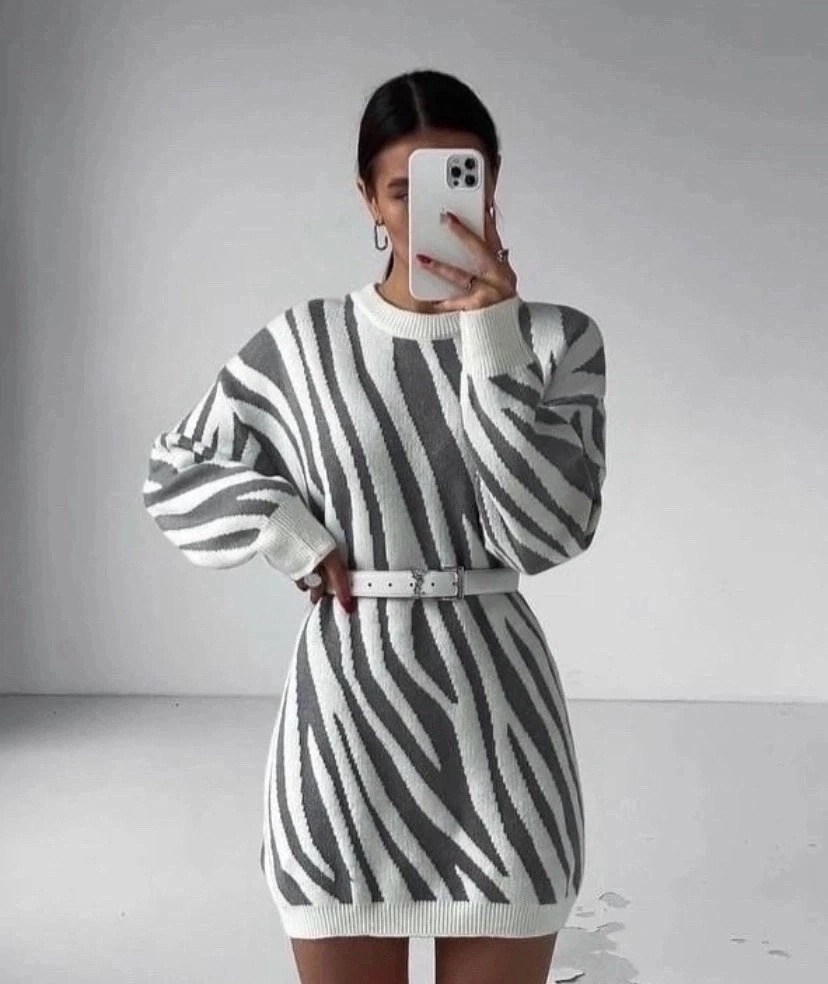 теплая туника,туника зебра,платье вязаное туника,платье туника вязаная теплая,платье вязаное туника оверсайз