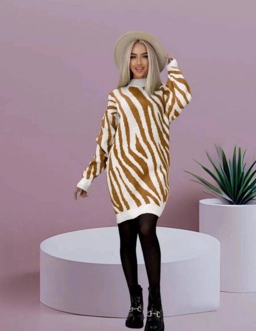 теплая туника,туника зебра,платье вязаное туника,платье туника вязаная теплая,платье вязаное туника оверсайз