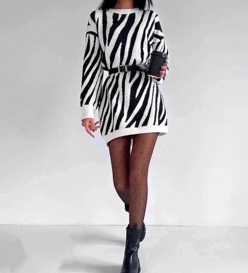 теплая туника,туника зебра,платье вязаное туника,платье туника вязаная теплая,платье вязаное туника оверсайз