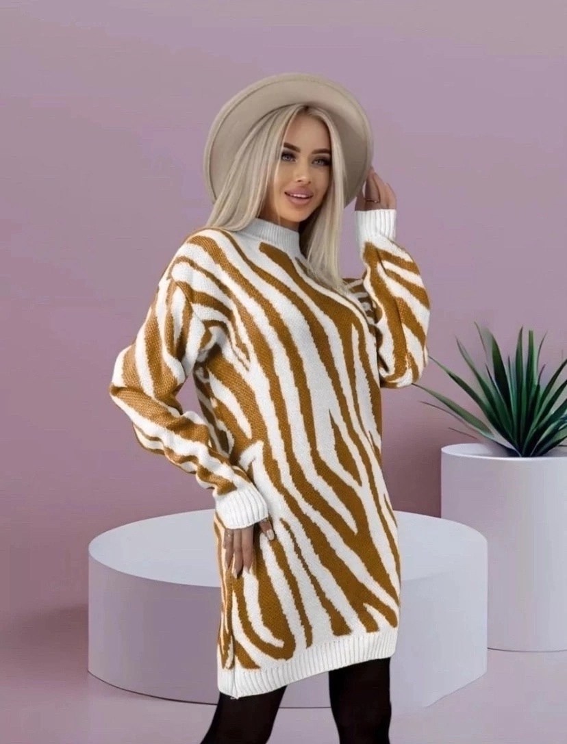 теплая туника,туника зебра,платье вязаное туника,платье туника вязаная теплая,платье вязаное туника оверсайз