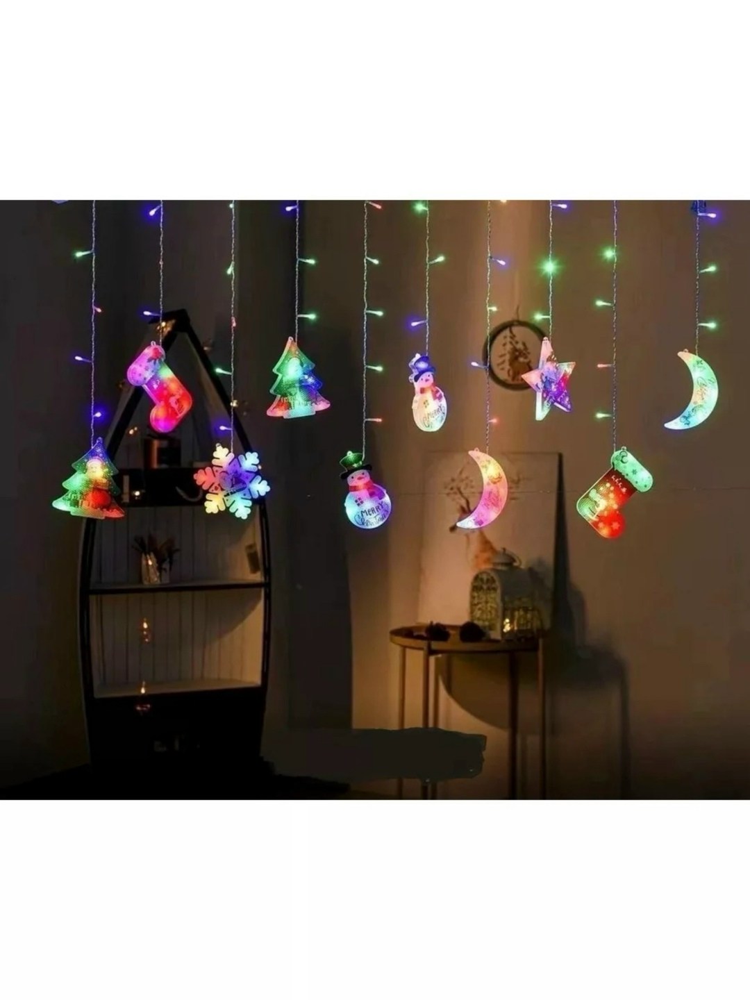 гирлянда звезда-луна светодиодная 3х1м/новогодняя,светодиодная гирлянда пышные наконечники,гирлянда светящаяся,гирлянда для украшения,светодиодная новогодняя гирлянда