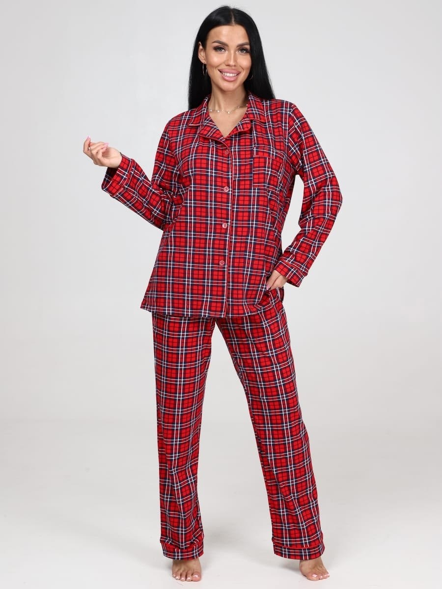 пижама женская в клетку,пижама женская el fa mei 5484 красная клетка,пижама красная в клетку,пижама женская комплект,пижама женская рубашка