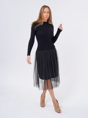 платье вязаное с длинным рукавом,платье с фатином трикотажное,платье вязаное,платье с трикотажным верхом,платье свитер с фатином