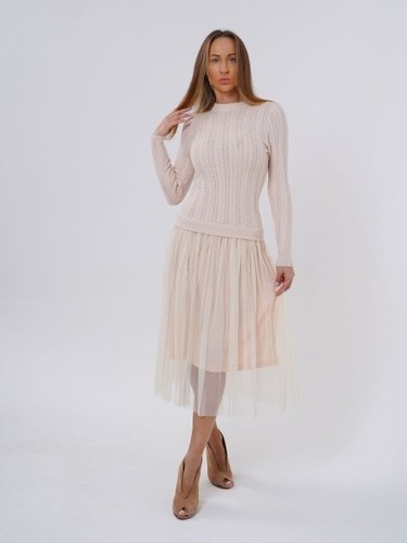 платье вязаное с длинным рукавом,платье с фатином трикотажное,платье вязаное,платье с трикотажным верхом,платье свитер с фатином