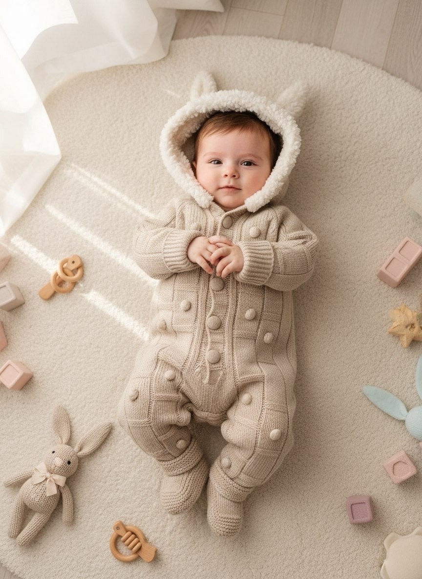 вязаный комбинезон для новорожденных с капюшоном,вязаные комбинезоны для новорожденных,комбинезон вязаный для новорожденного,комбинезон вязаный,вязаный теплый комбинезон для малыша